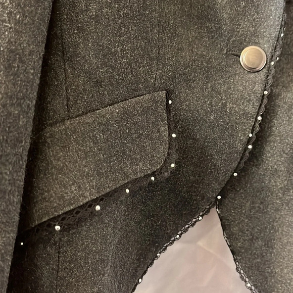 Joseph Ribhoff Size 6 Vintage Charcoal Gray Lace Gem Detail Blazer - Picture 6 of 9